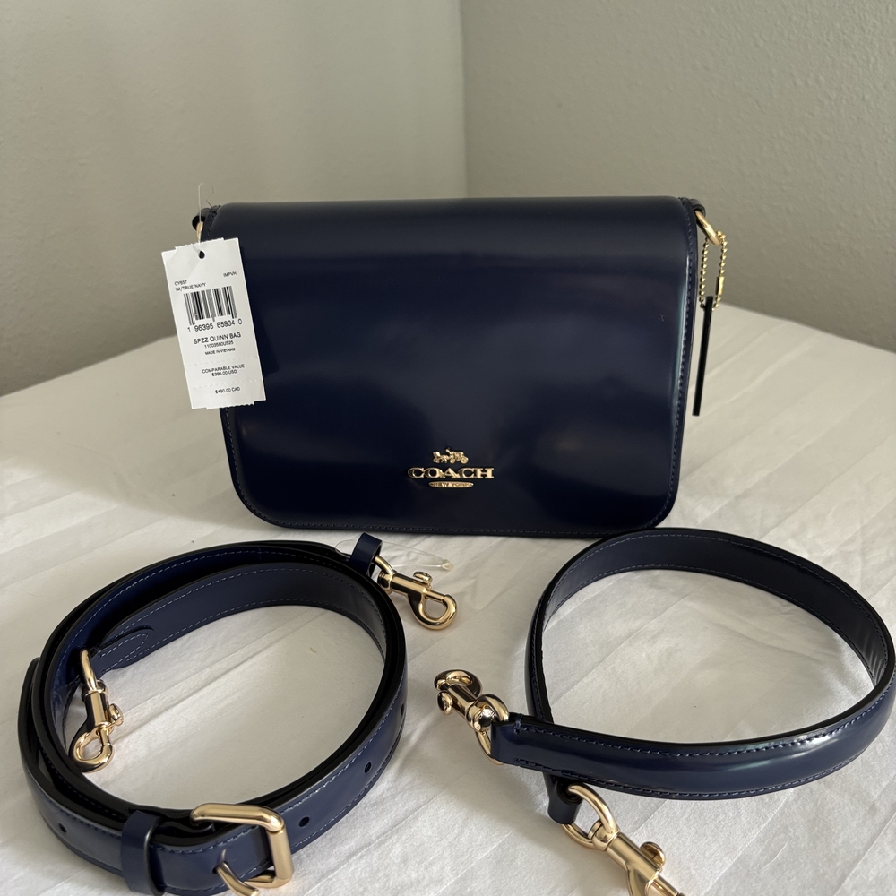 Coach Midnight Blue Crossbody Bag with Gold Accents